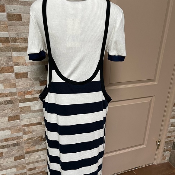 ZARA cotton dress skirt on the straps stripped Sz L & ribbed top combo Sz XL - Picture 4 of 16